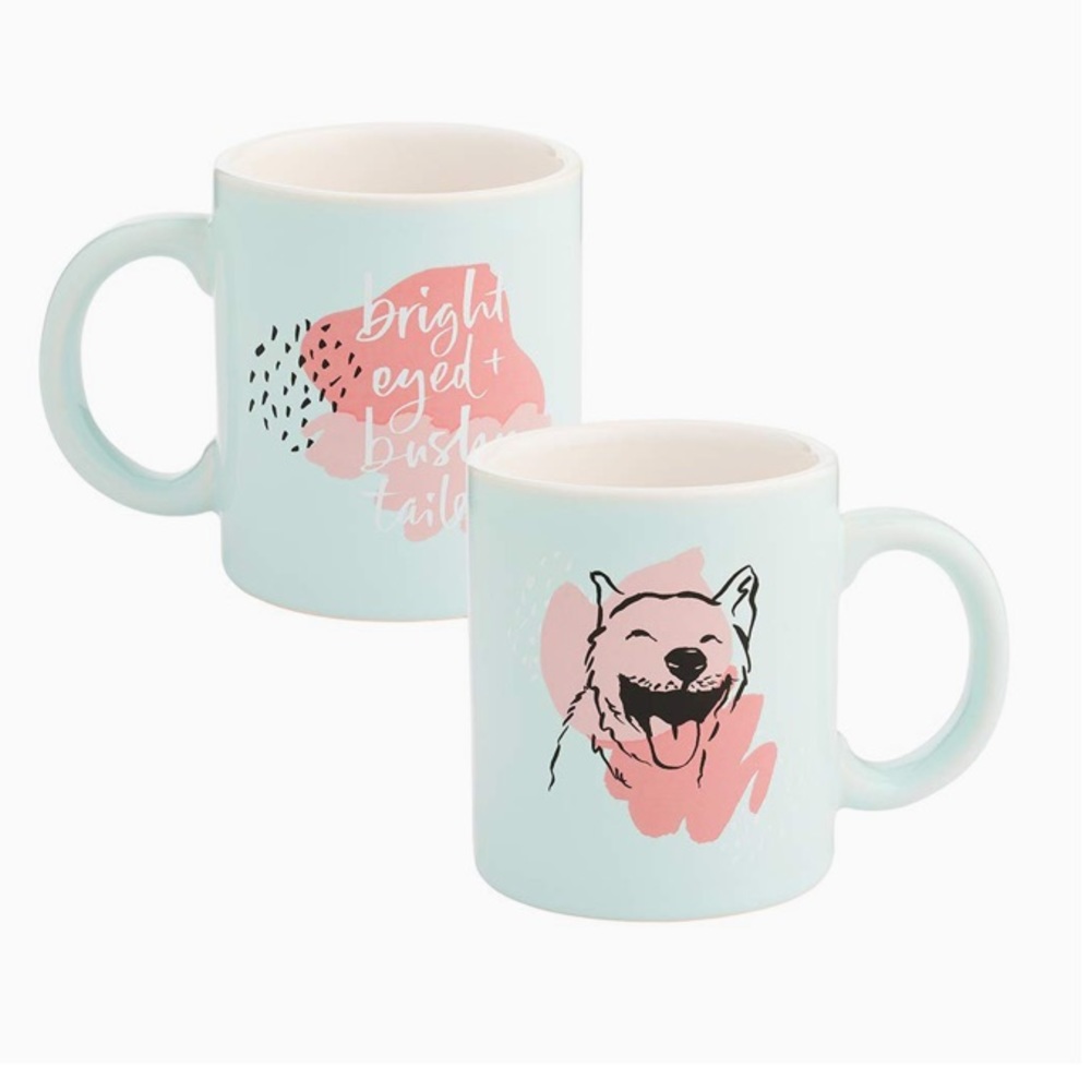 CP Designs Dog Mug w Gift Box “Bright Eyed & Bushy Tailed” Blue NIB